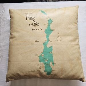 16" Square Beautiful Priest Lake Idaho Pleather Home Decor Pillow